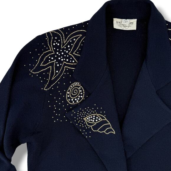 St John Santana Knit Sea Shell Starfish Rhinestone Embellished Blazer Sz Medium - Picture 3 of 12
